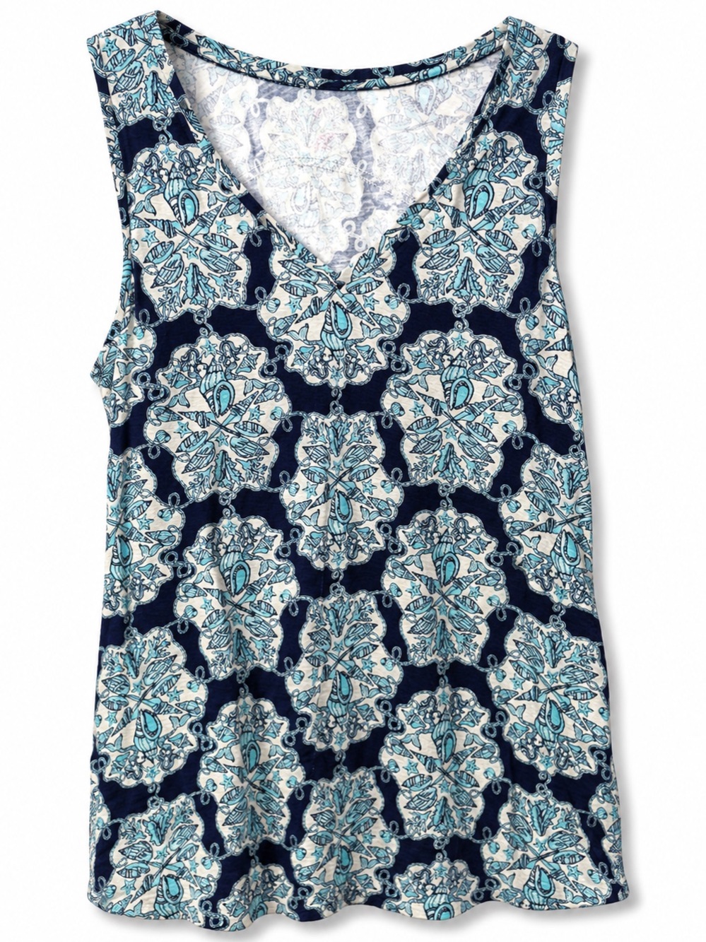 Lilly Pulitzer- Gale Tunic Tank Top. Navy, Teal and White. Size L